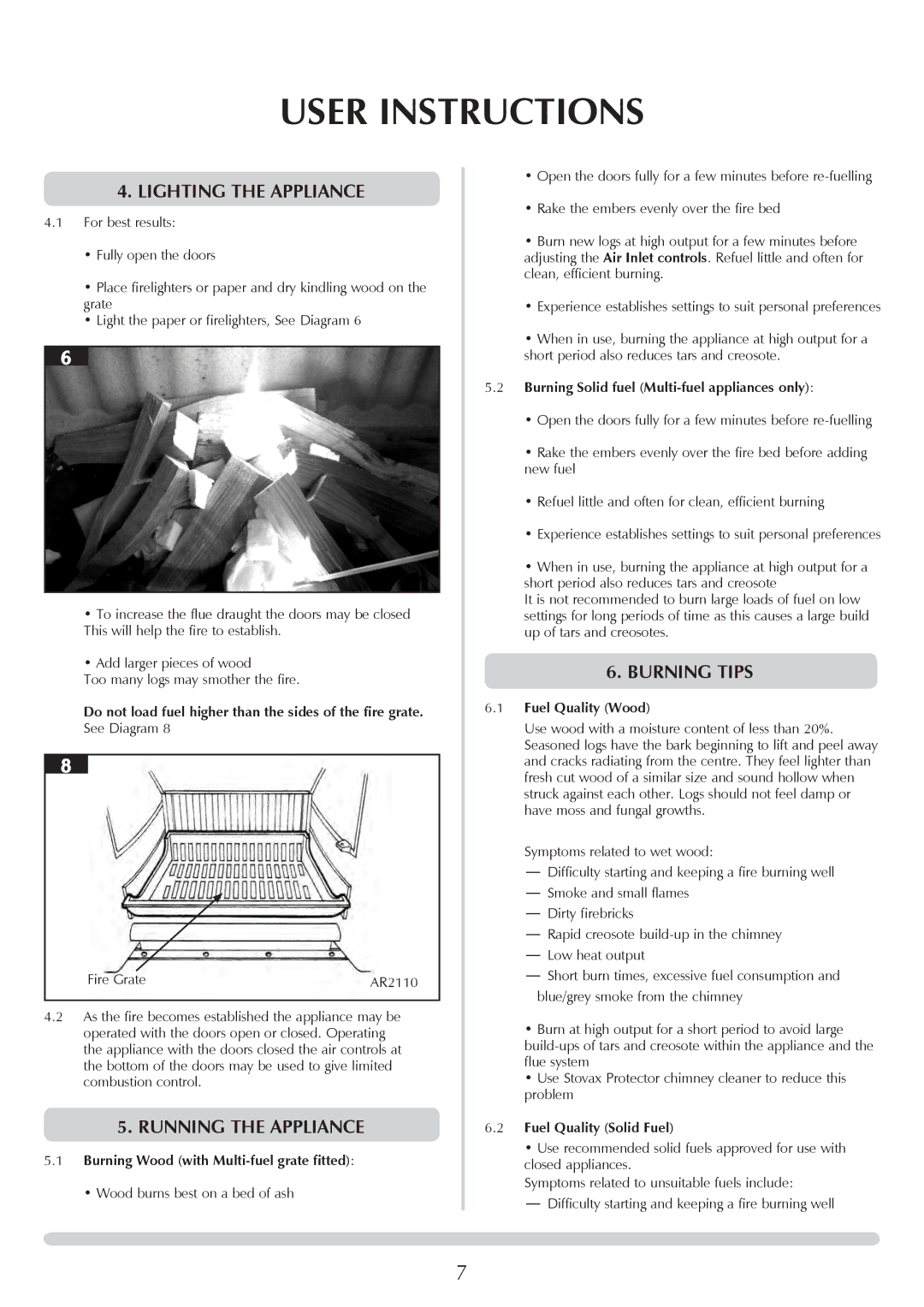 Stovax 1001, 1002, 1000 manual Lighting The appliance, Running The appliance, Burning tips 