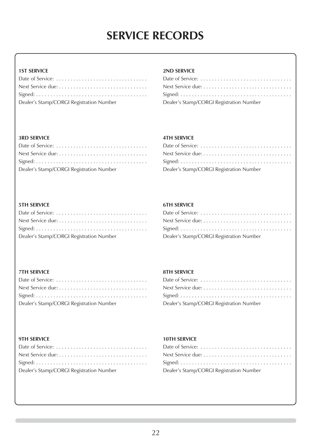 Stovax 5 manual Service Records 