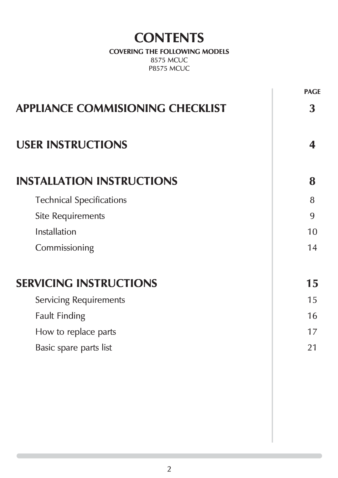 Stovax 5 Contents, Appliance Commisioning Checklist, User Instructions Installation Instructions, Servicing Instructions 