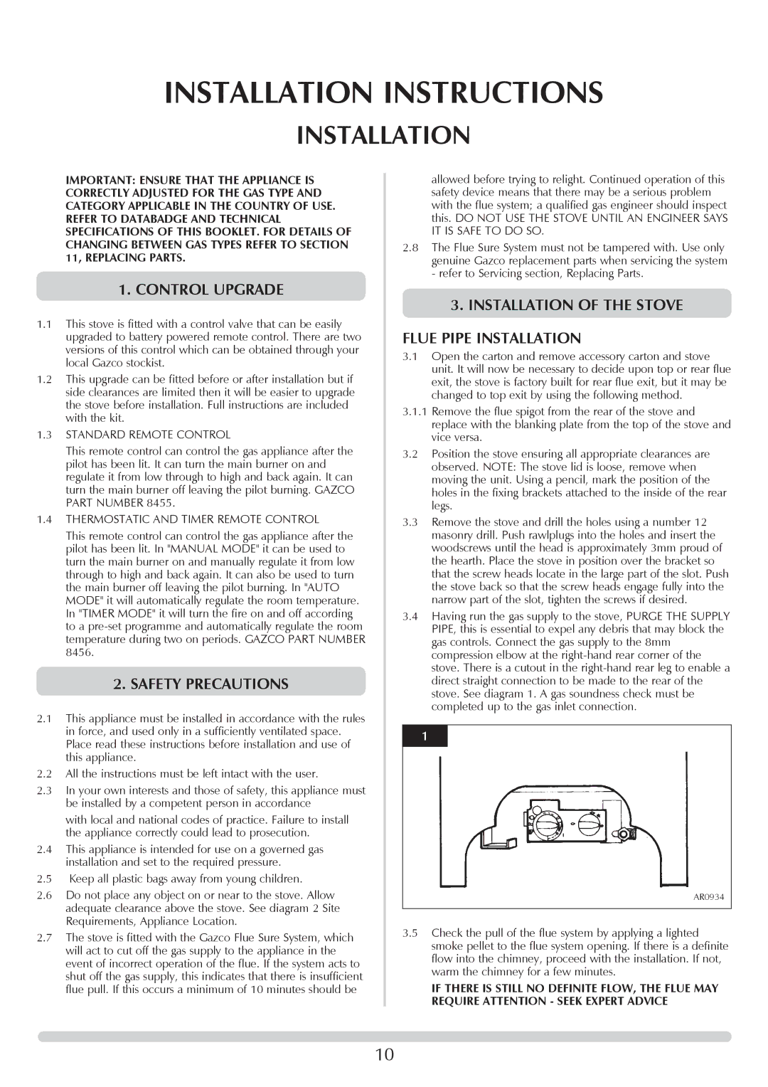 Stovax 705088 manual Control Upgrade, Safety Precautions, Installation of the Stove Flue Pipe Installation 