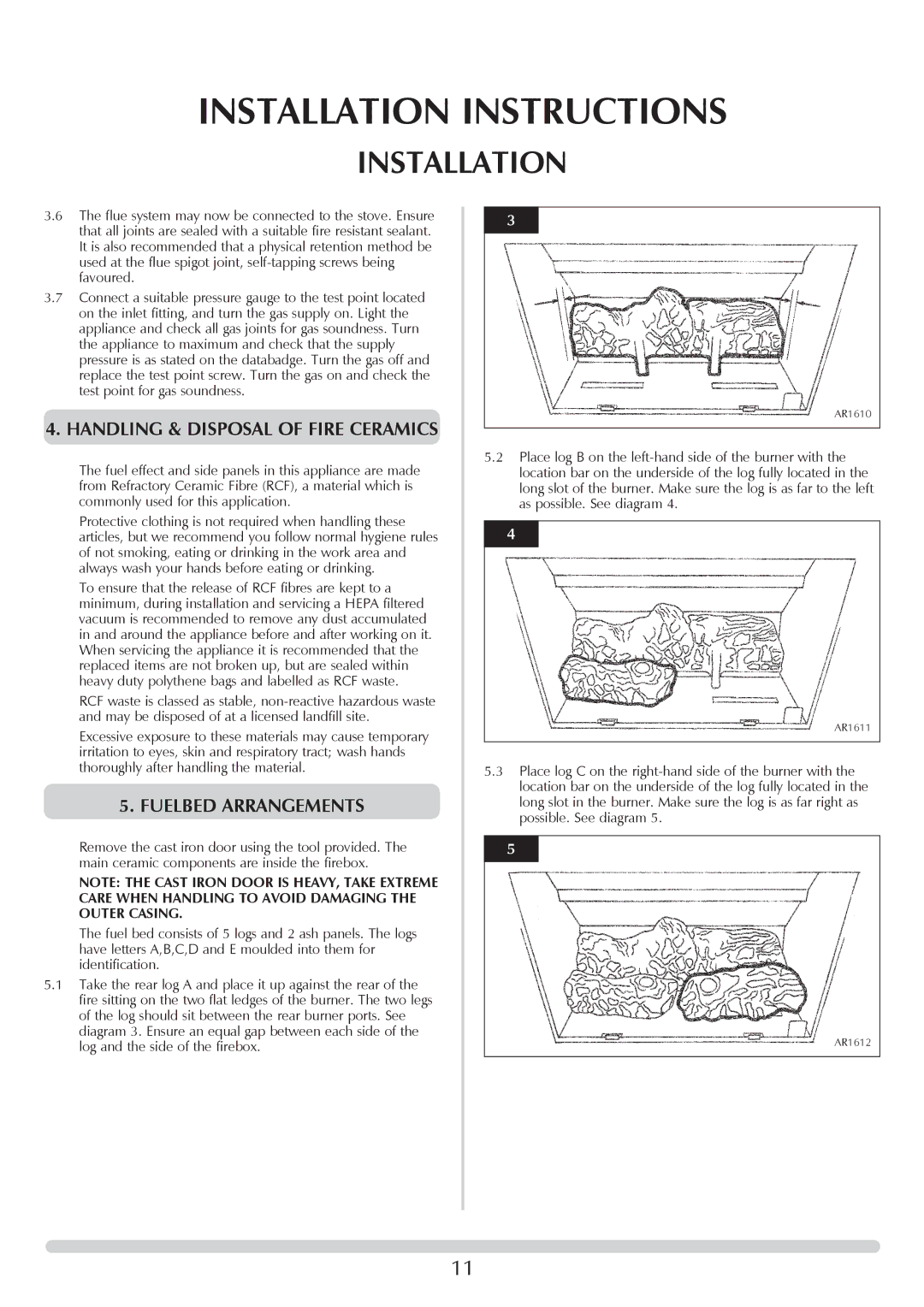 Stovax 705088 manual Handling & Disposal of Fire Ceramics, Fuelbed Arrangements 