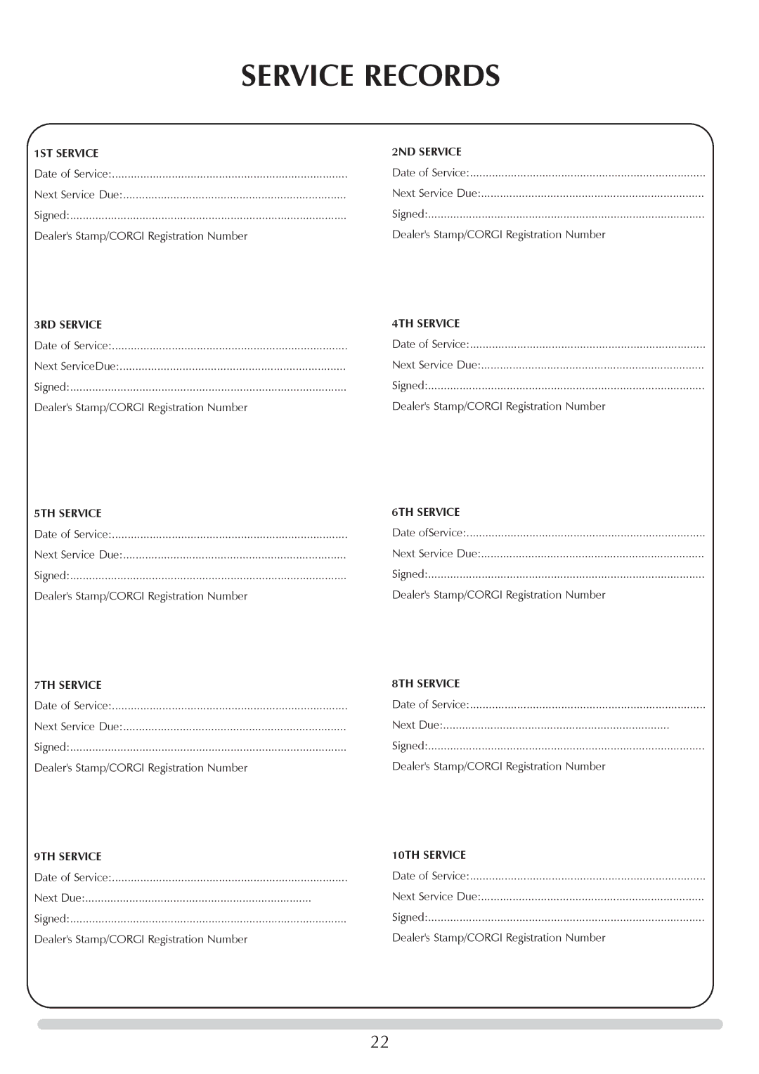 Stovax 705088 manual Service Records 