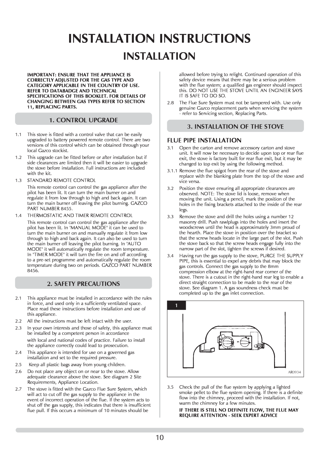 Stovax 705088 manual Installation Instructions, Control Upgrade, Safety Precautions, Installation Of The Stove 