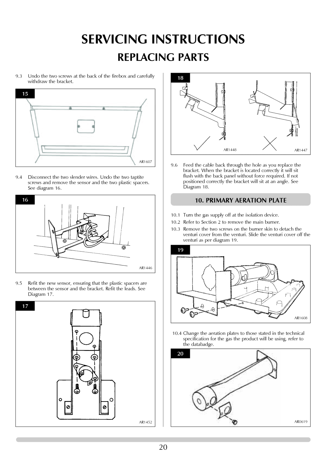 Stovax 705088 manual Servicing Instructions, Replacing Parts, Primary Aeration Plate 