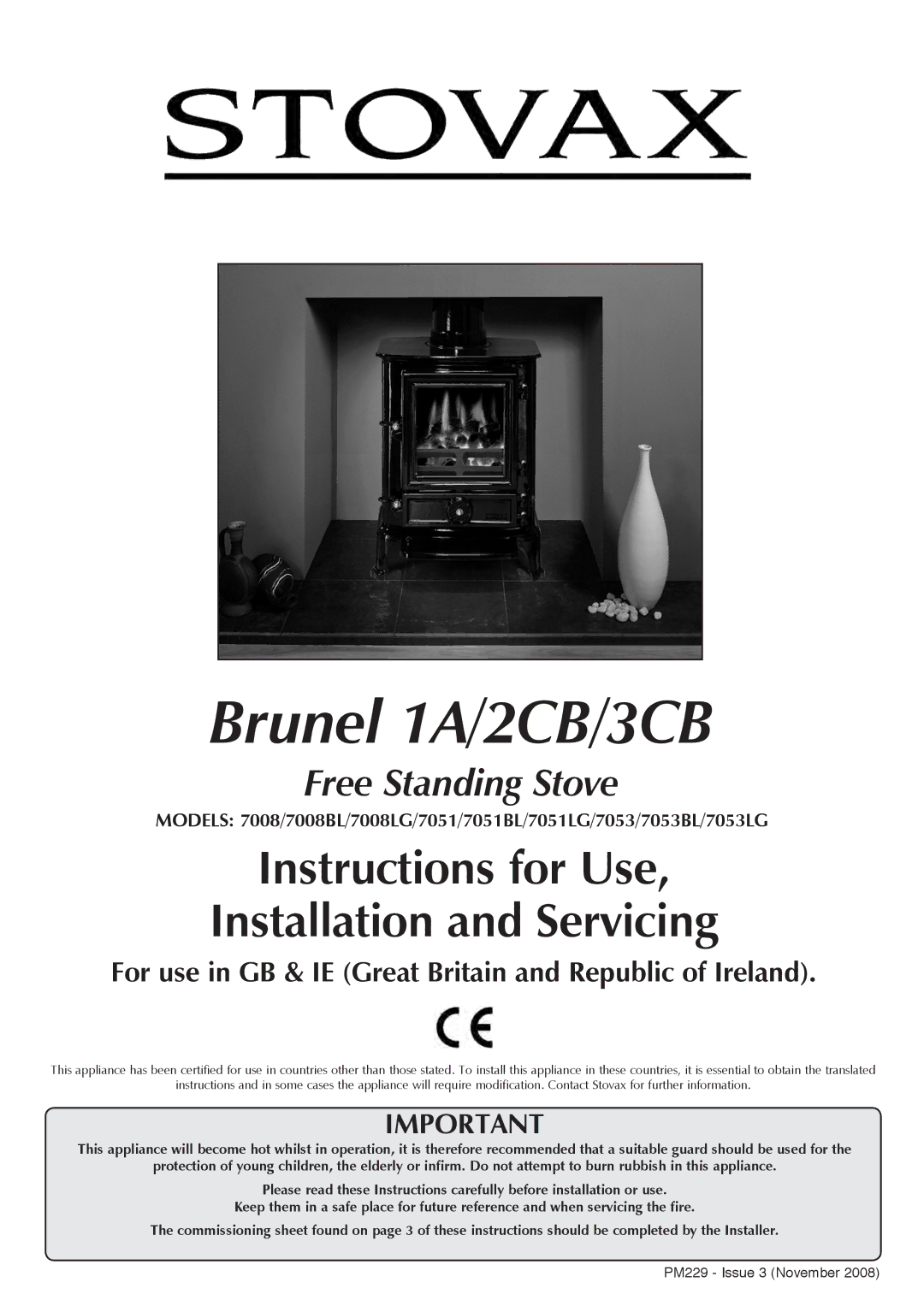 Stovax 7051Bl, 7053lG, 7008lG, 7008Bl, 7053Bl, 7051lG manual Brunel 1A/2CB/3CB 