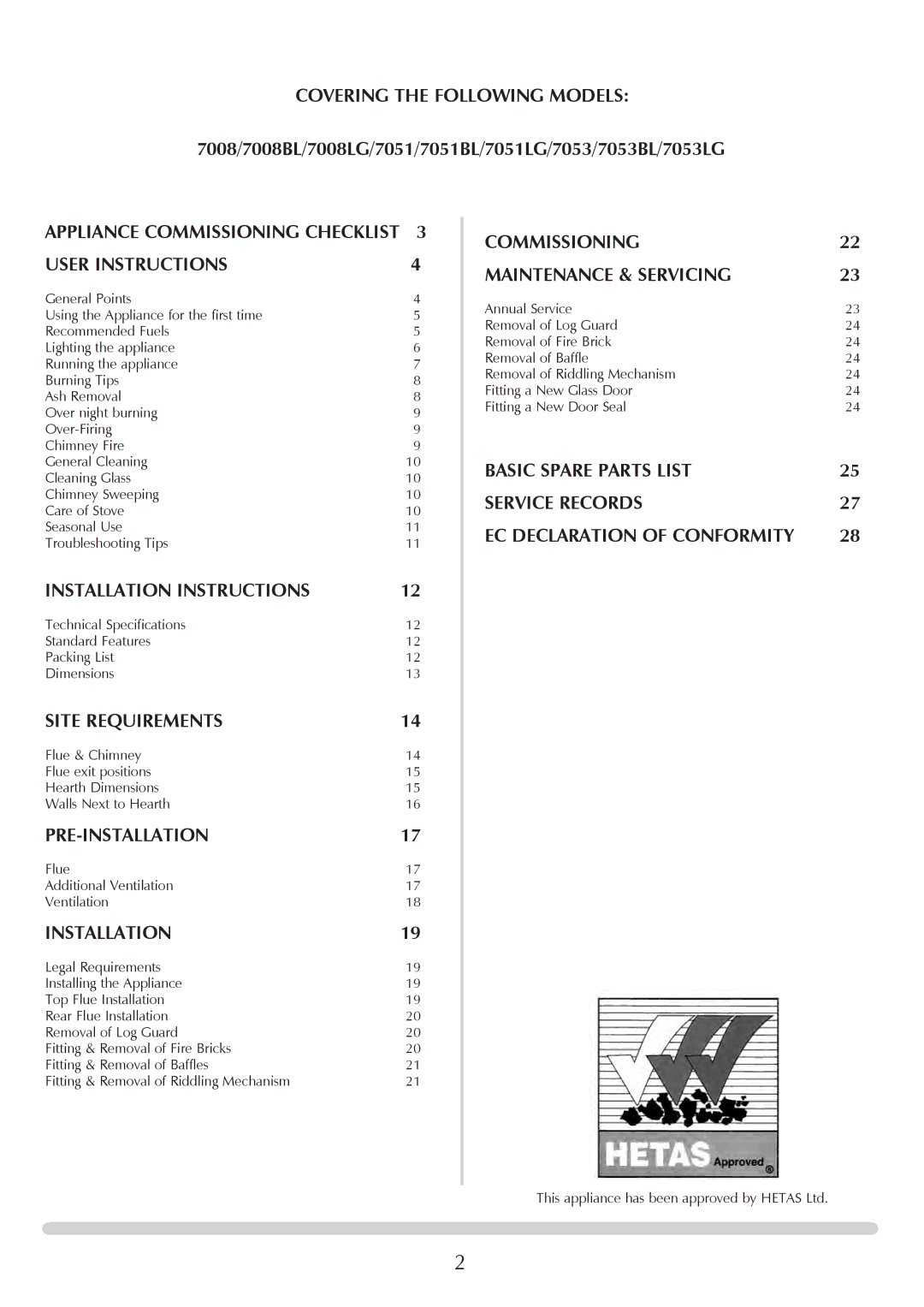 Stovax 7053lG, 7051Bl, 7008lG, 7008Bl manual User Instructions, Installation Instructions, Site Requirements, Pre-Installation 