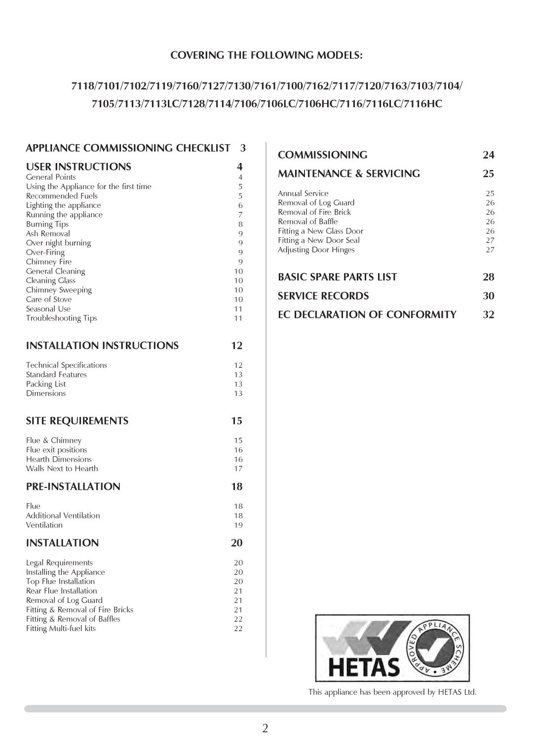 Stovax 7106lC, 7106HC, 7105, 7114, 7113 User Instructions, Installation Instructions, Site Requirements, Pre-Installation 