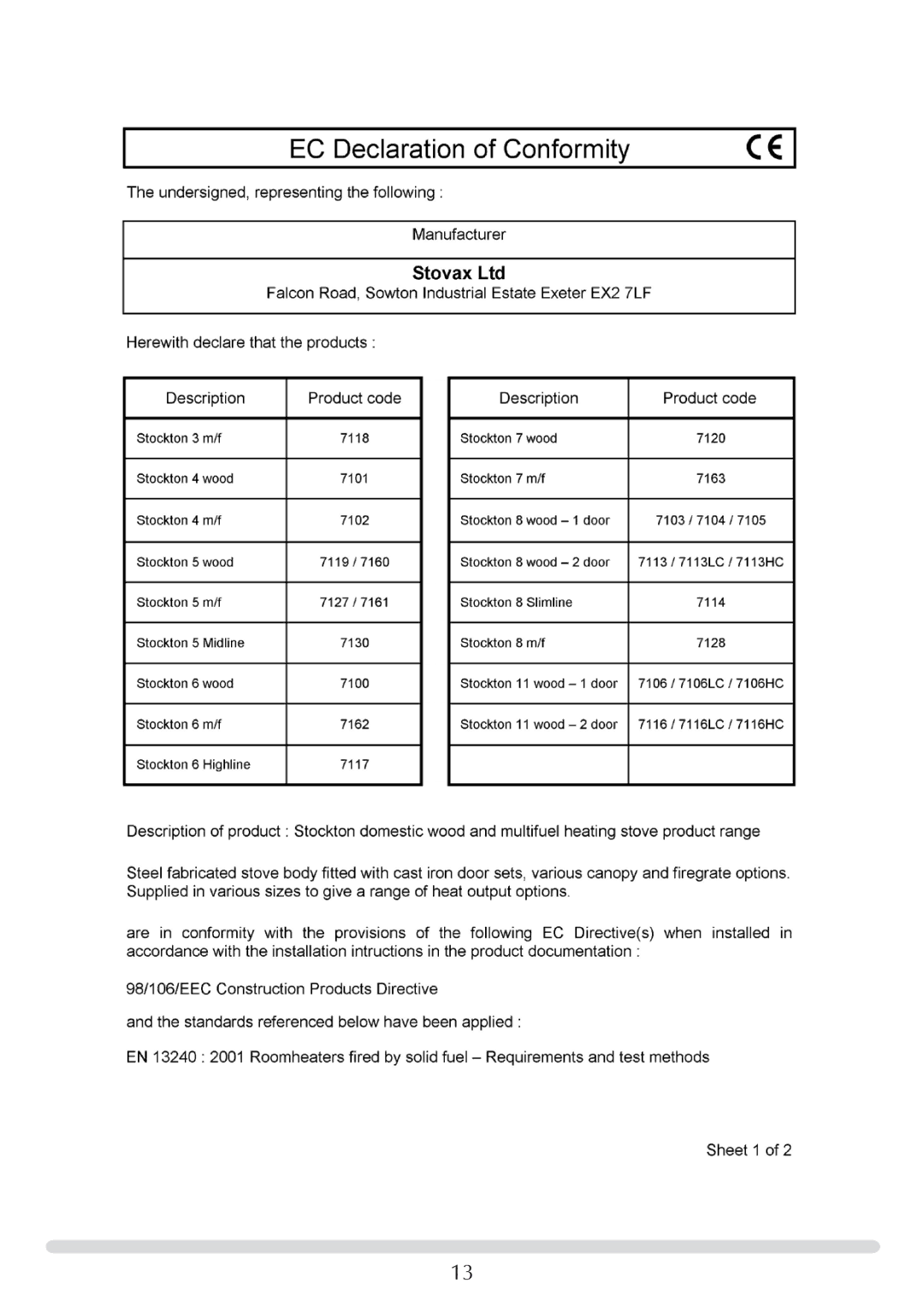 Stovax 7118 manual 