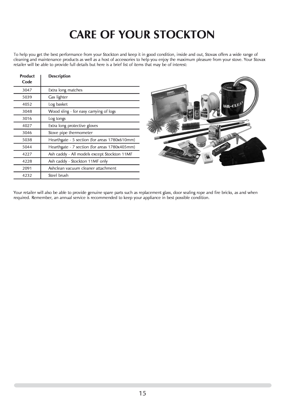 Stovax 7118 manual Care Of Your Stockton, Description 