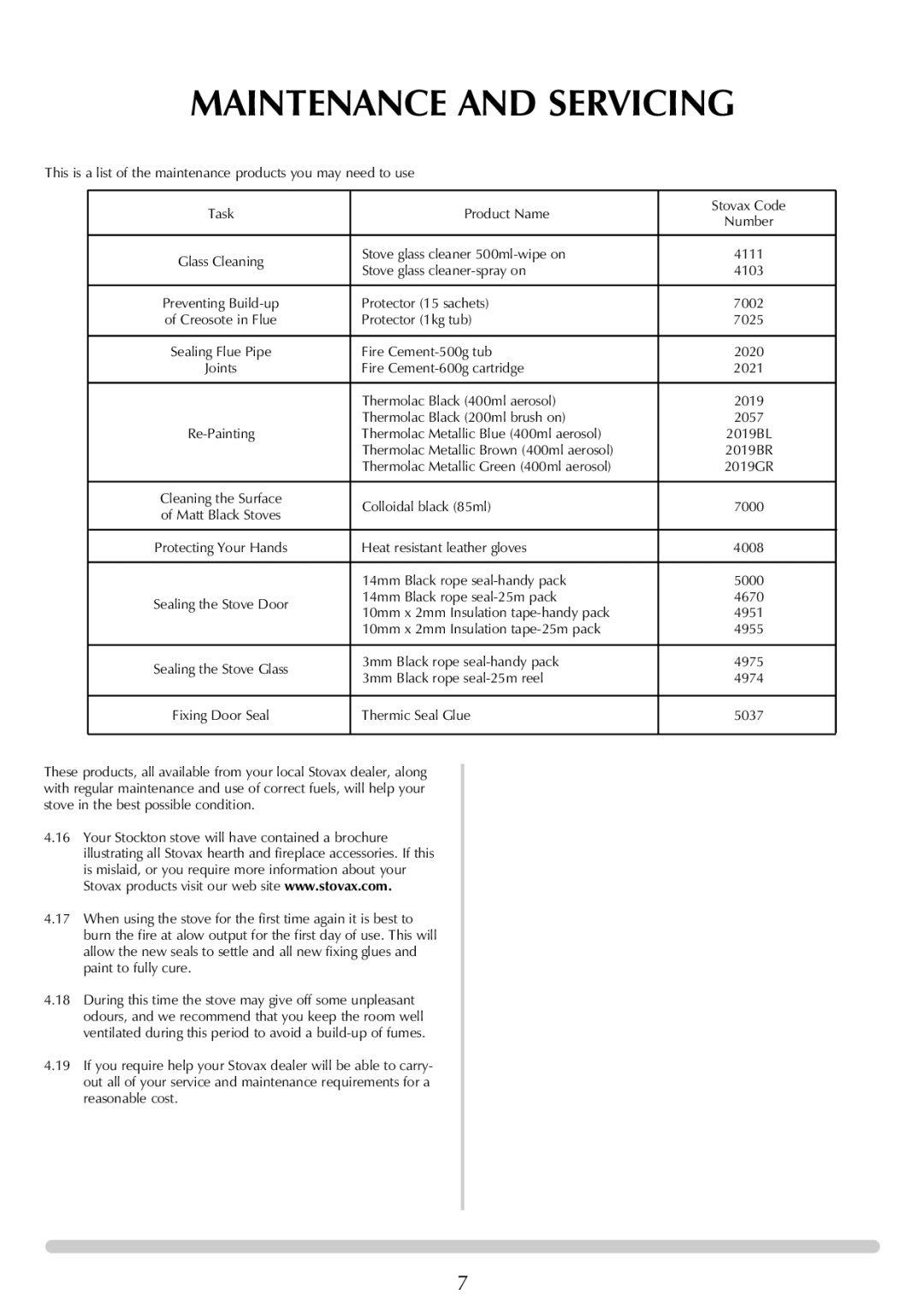 Stovax 7126, 7125 manual Joints 