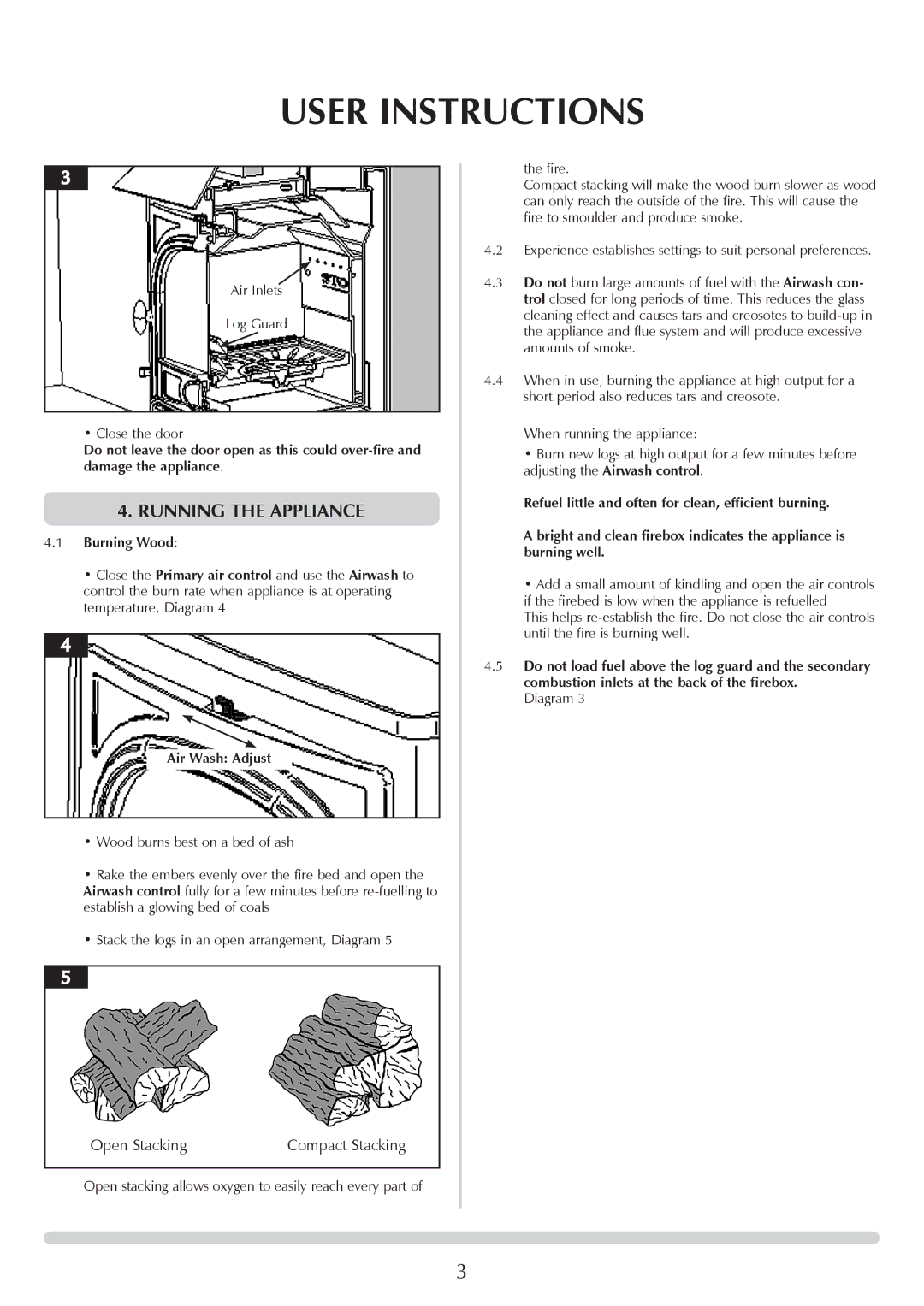 Stovax 7125F manual Running The appliance, Burning Wood, Air Wash Adjust 