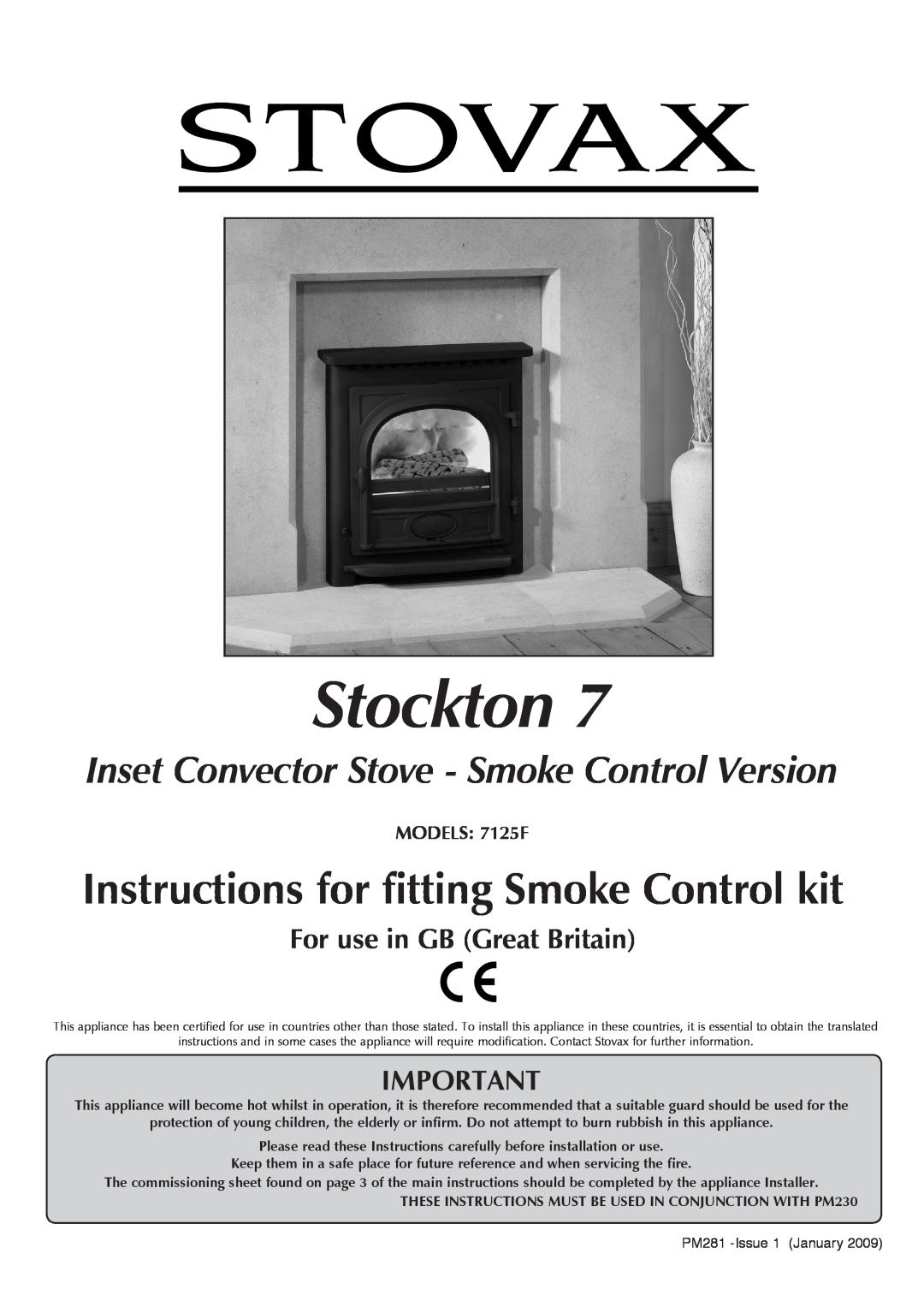 Stovax manual MODELS 7125F, Please read these Instructions carefully before installation or use, Stockton 