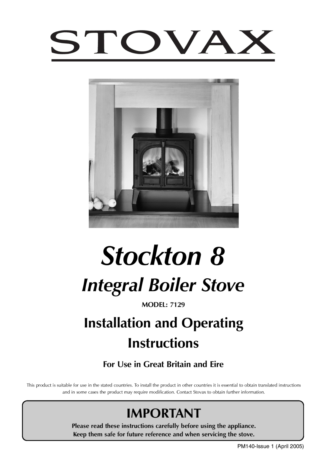 Stovax 7129 manual Stockton, Model 