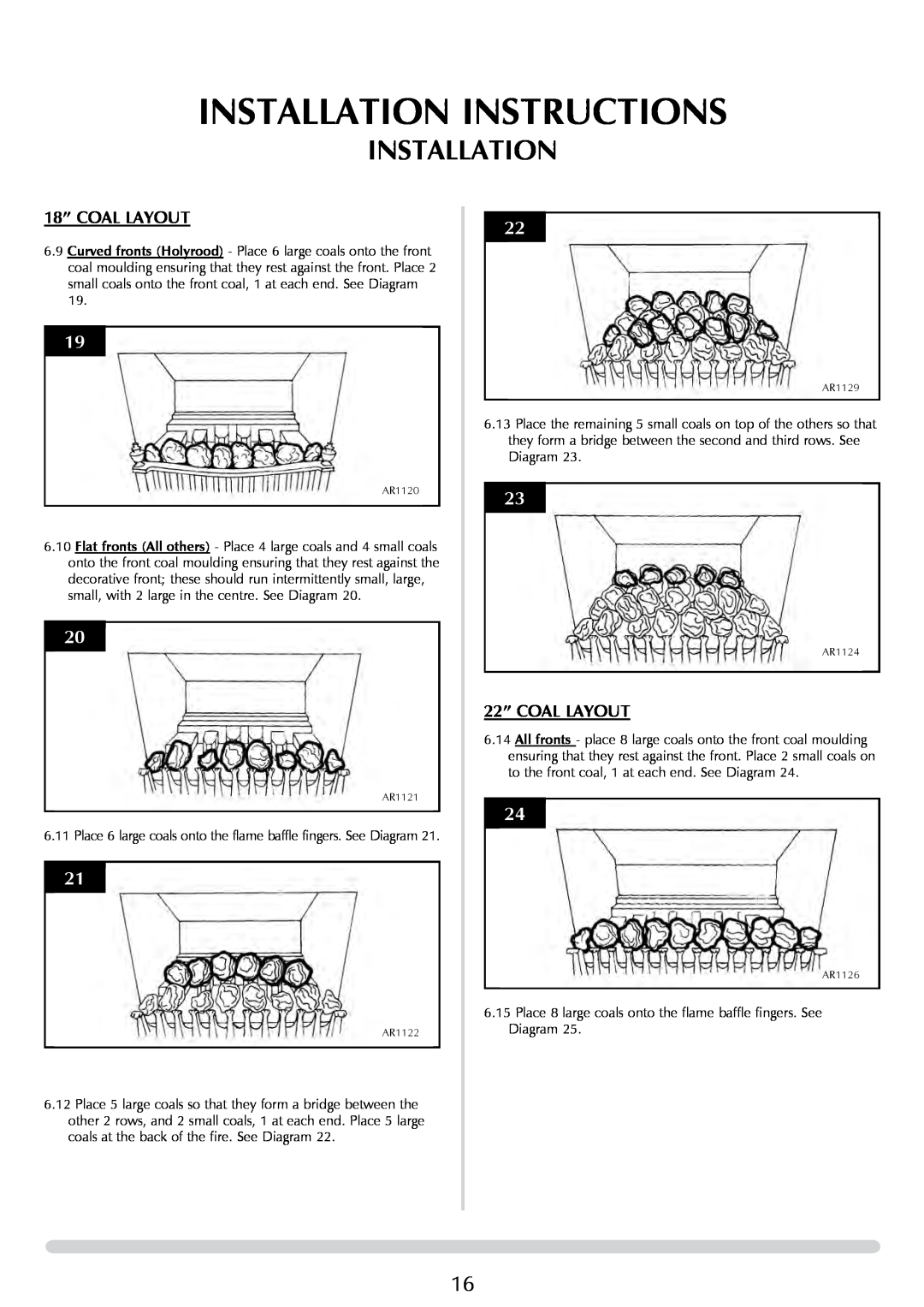 Stovax 8455 manual Installation Instructions, 18” COAL LAYOUT, 22” COAL LAYOUT 