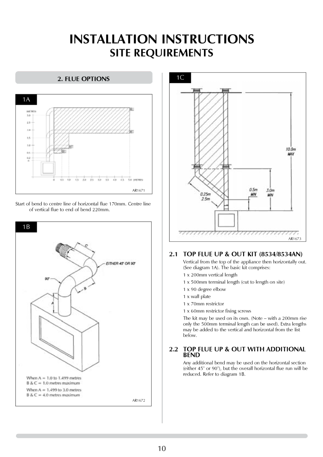 Stovax P8627 MA, P8627 BS manual Flue Options, TOP Flue UP & OUT KIT 8534/8534AN, TOP Flue UP & OUT with Additional Bend 