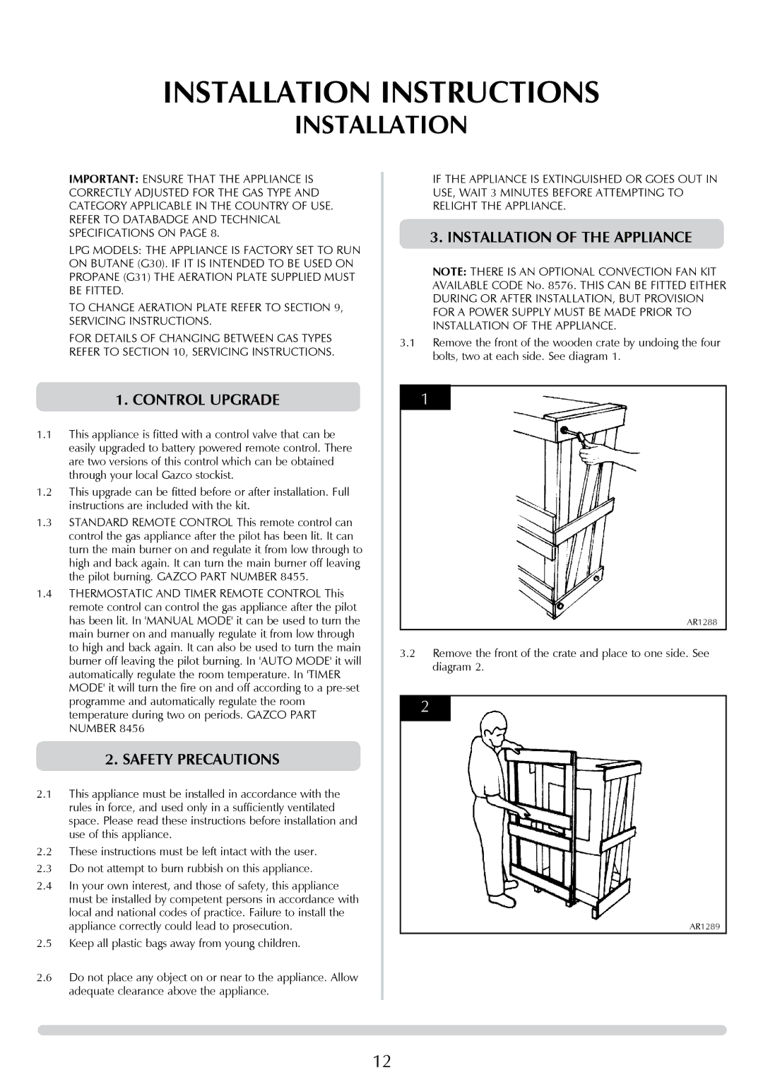 Stovax P8627 BS, P8627 MA manual Control upgrade, Safety Precautions, Installation of the appliance 