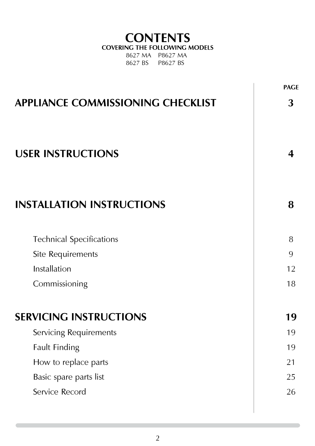 Stovax P8627 MA, P8627 BS manual Contents 