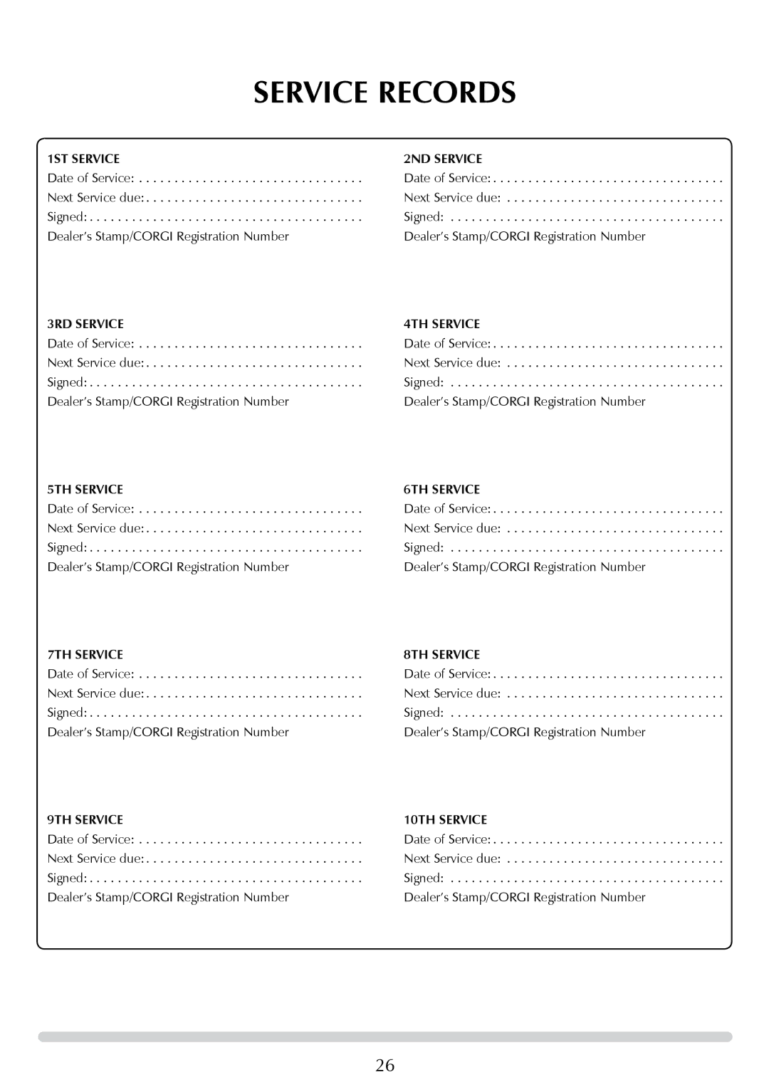 Stovax P8627 MA, P8627 BS manual Service Records 