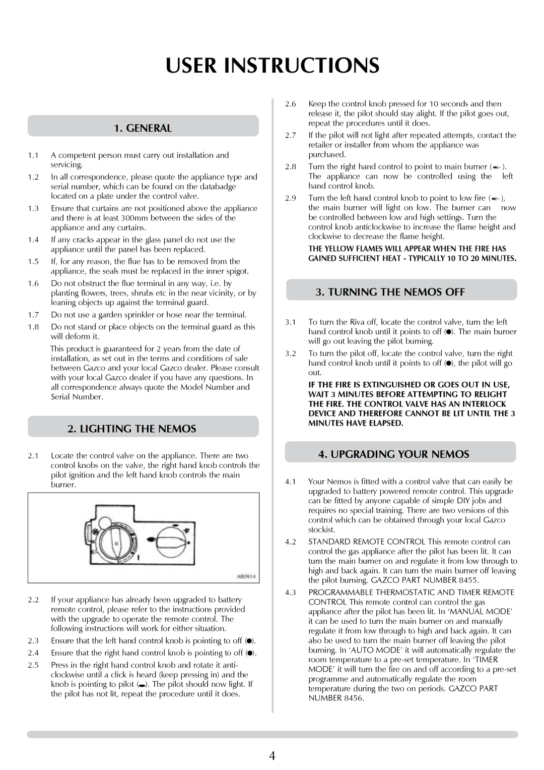 Stovax P8627 BS, P8627 MA User Instructions, General, Lighting the Nemos, Turning the Nemos off, Upgrading your Nemos 