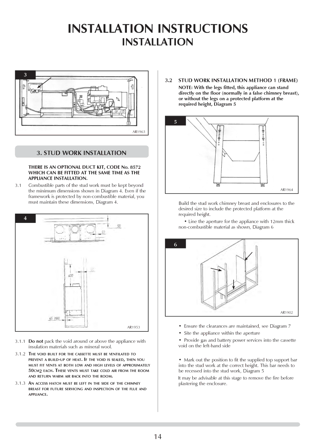 Stovax P8700CFCHEC, P8701CFCHEC manual Stud Work Installation Method 1 Frame, There is AN Optional Duct KIT, Code No 