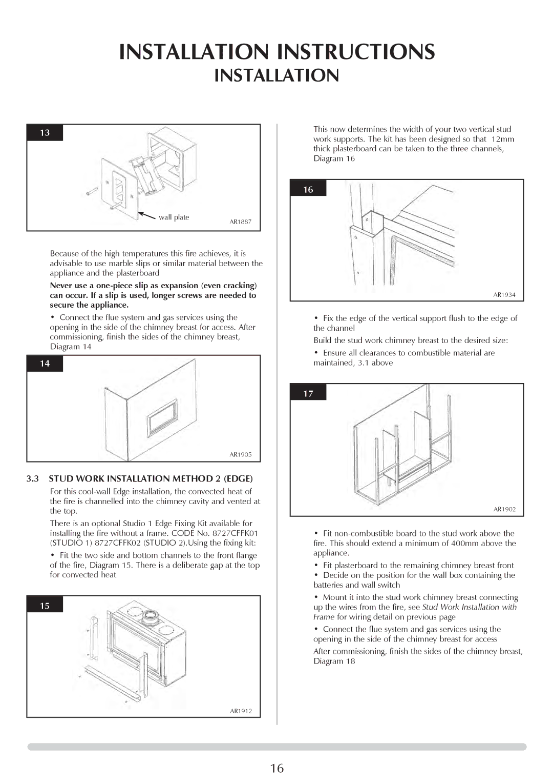 Stovax P8701CFCHEC, P8700CFCHEC manual Stud Work Installation Method 2 Edge 