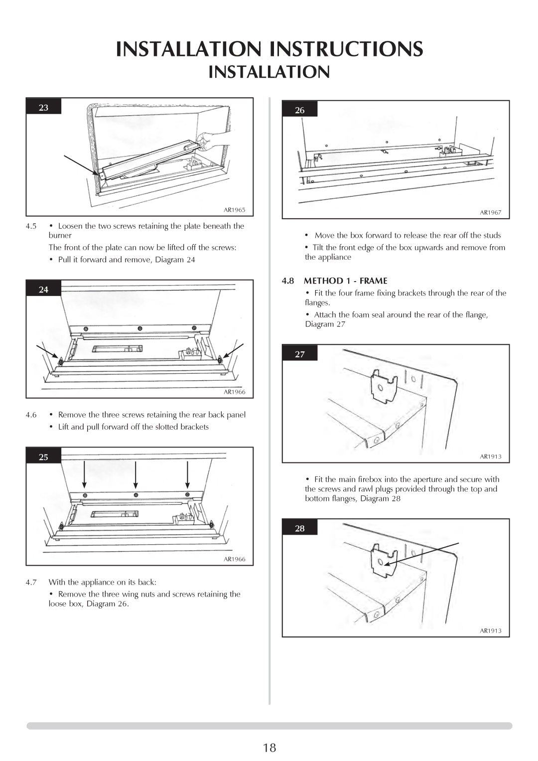 Stovax P8700CFCHEC, P8701CFCHEC manual Method 1 Frame 