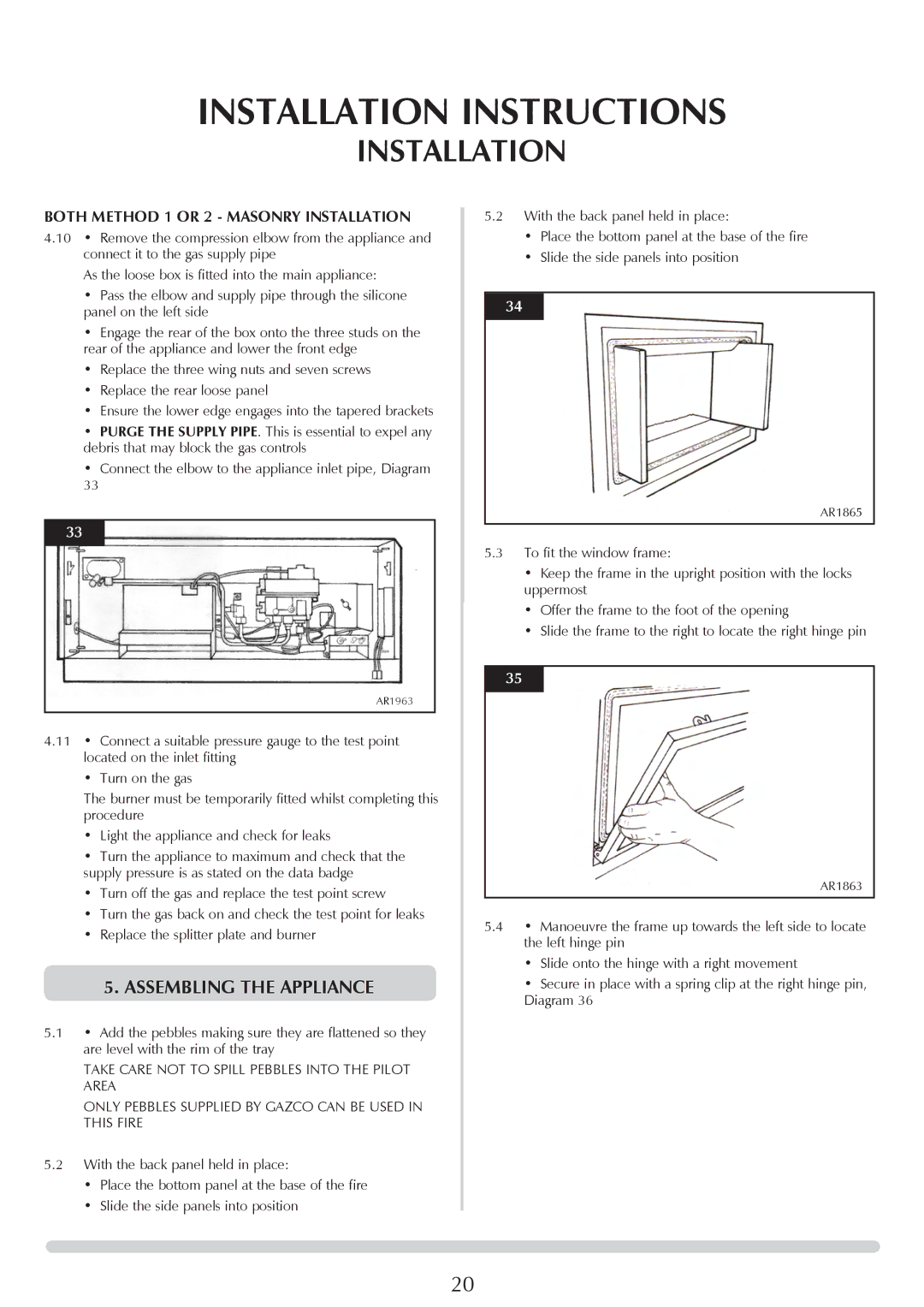 Stovax P8701CFCHEC, P8700CFCHEC manual Assembling the Appliance, Both Method 1 or 2 Masonry Installation 