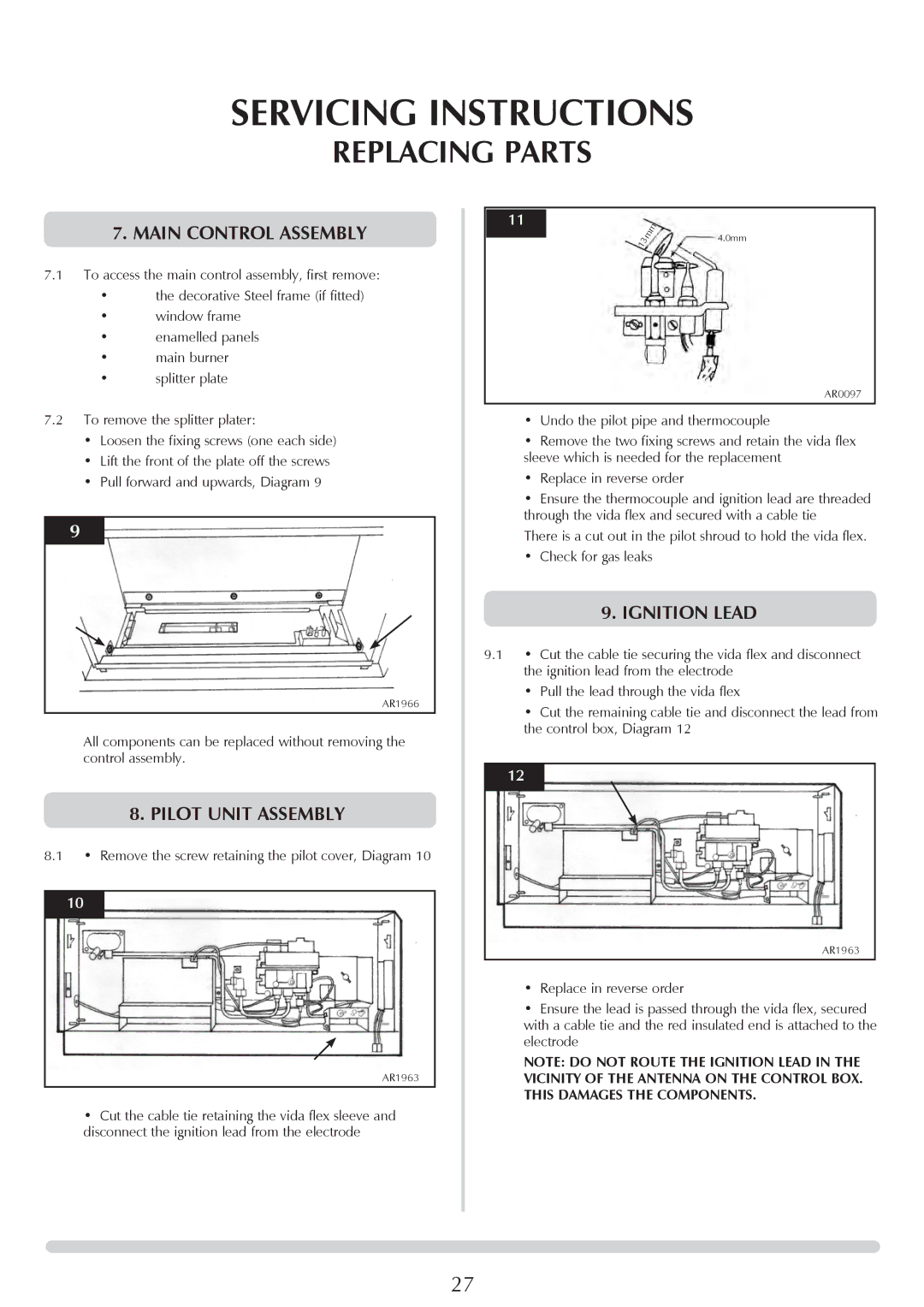 Stovax P8701CFCHEC, P8700CFCHEC manual MaIN Control Assembly, Pilot Unit Assembly, Ignition Lead 