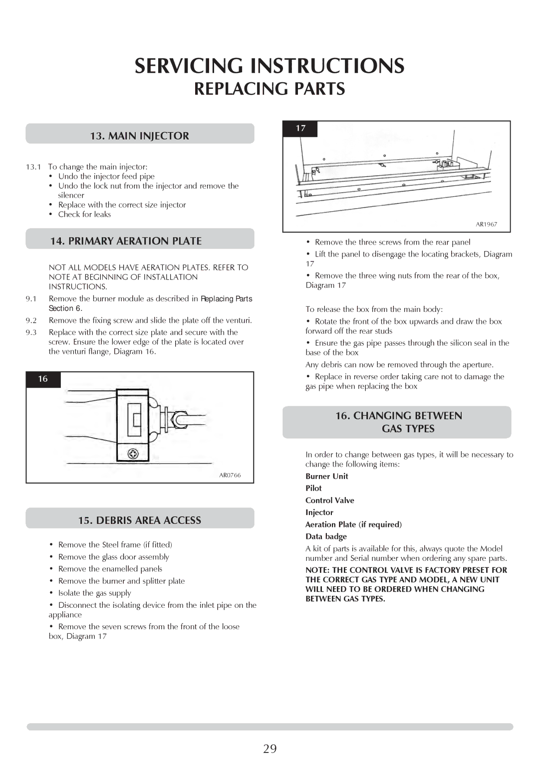 Stovax P8701CFCHEC, 8700CFCHEC manual Main injector, Primary Aeration Plate, Debris Area Access, Changing between Gas Types 