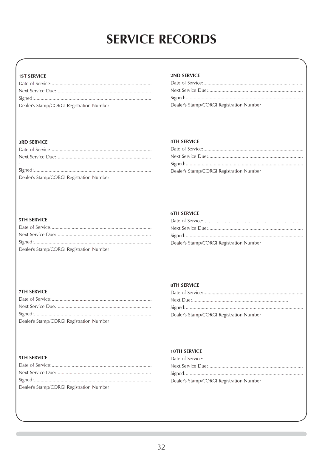 Stovax P8701CFCHEC, P8700CFCHEC manual Service Records 