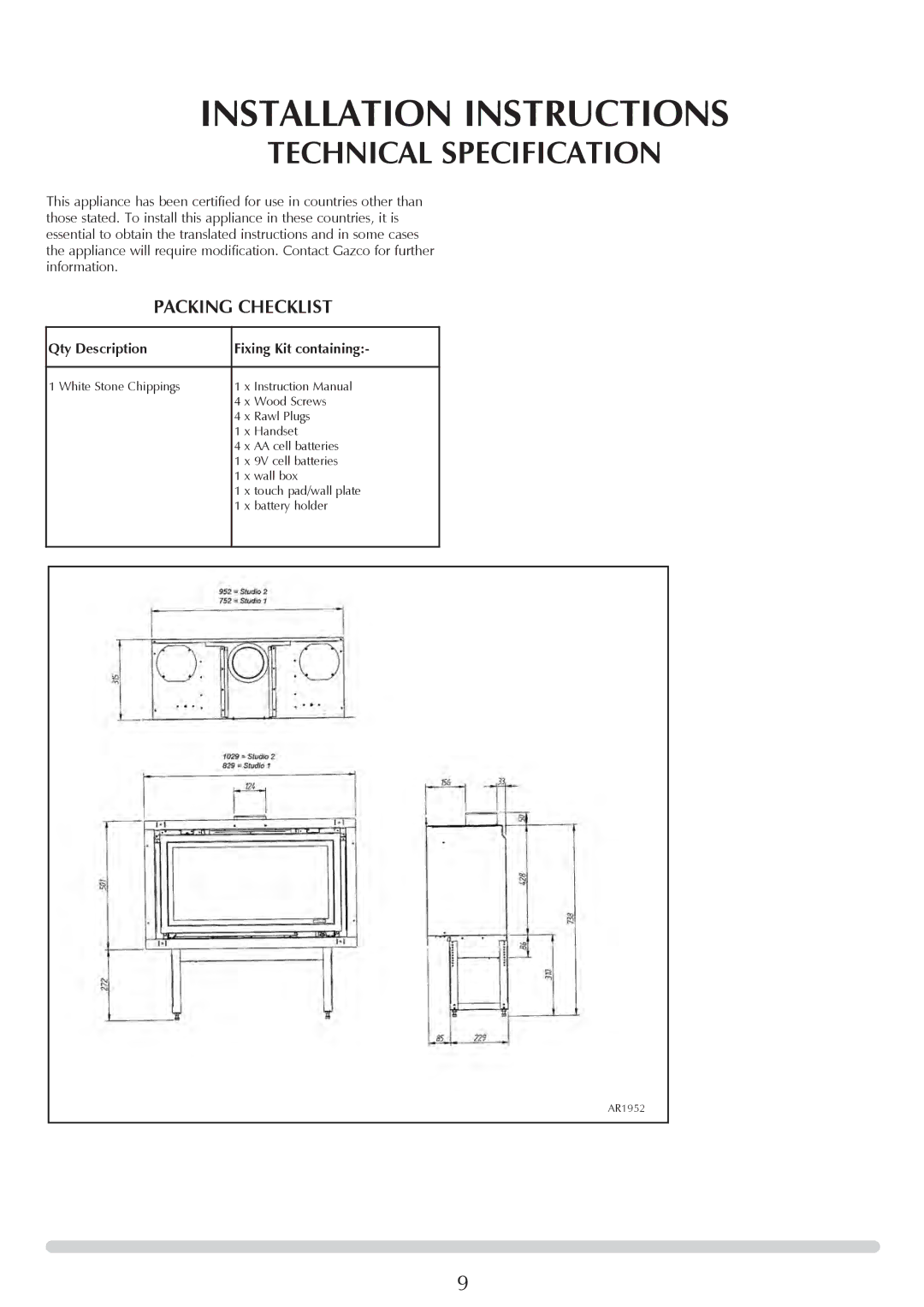 Stovax P8701CFCHEC, P8700CFCHEC manual Packing Checklist, Qty Description Fixing Kit containing 