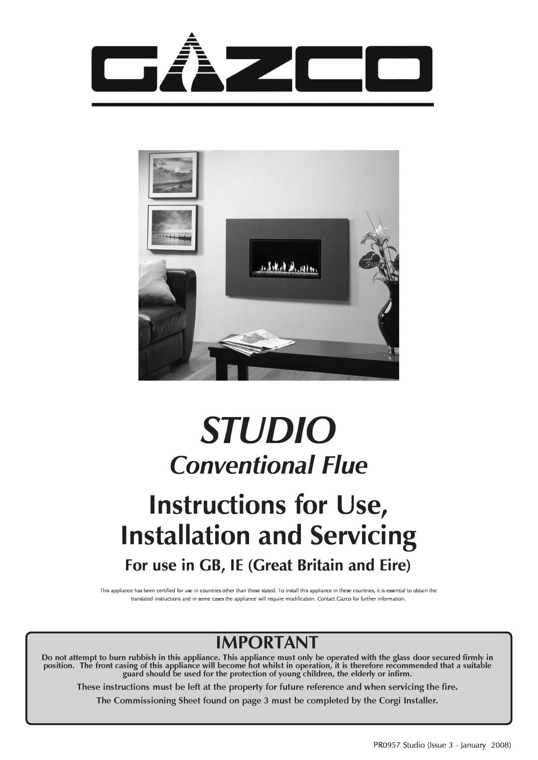 Stovax P8701CFCHEC, 8700CFCHEC manual Studio, Instructions for Use Installation and Servicing, Conventional Flue 