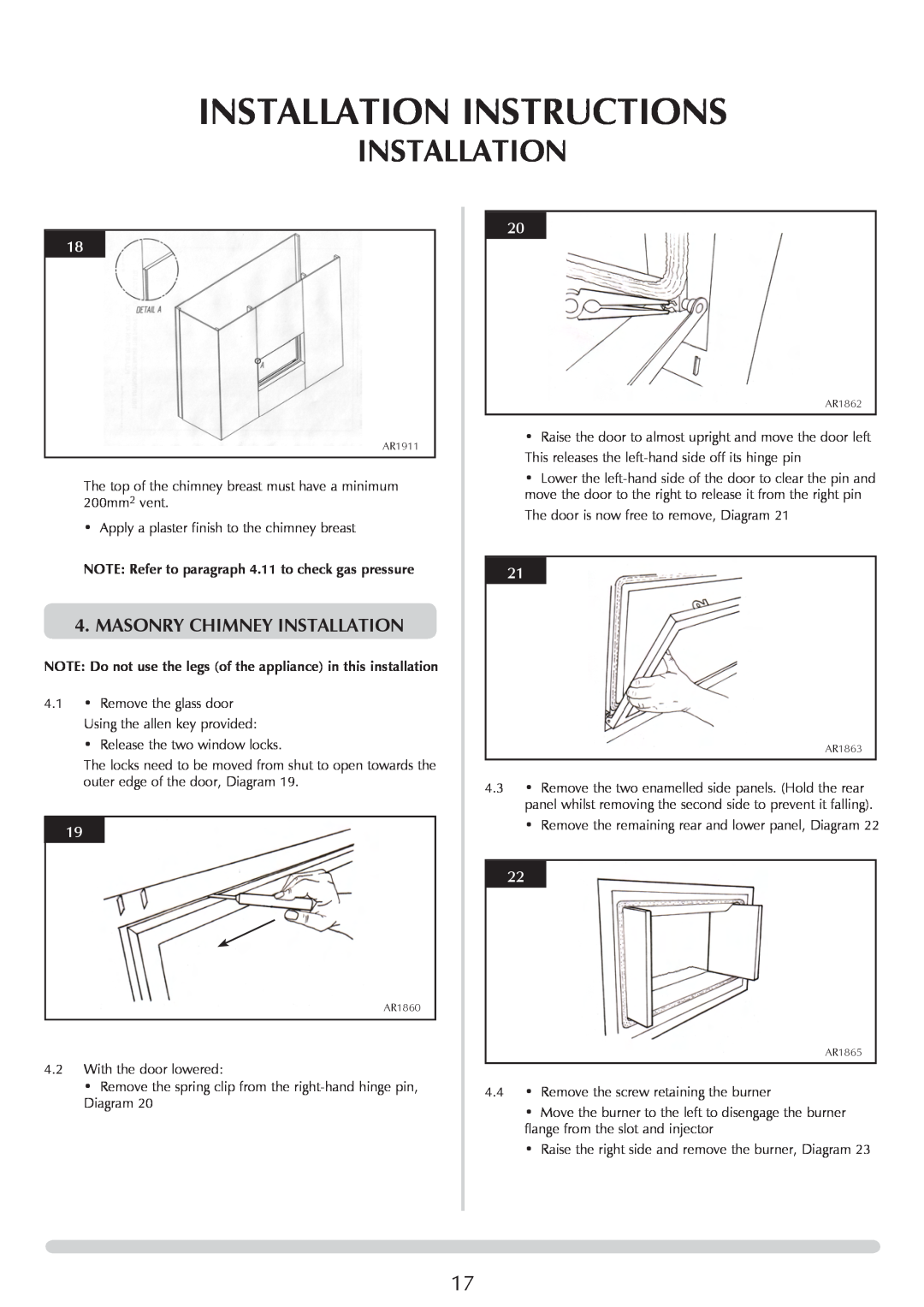 Stovax P8701CFCHEC, P8700CFCHEC manual Installation Instructions, masonry chimney INSTALLATION 