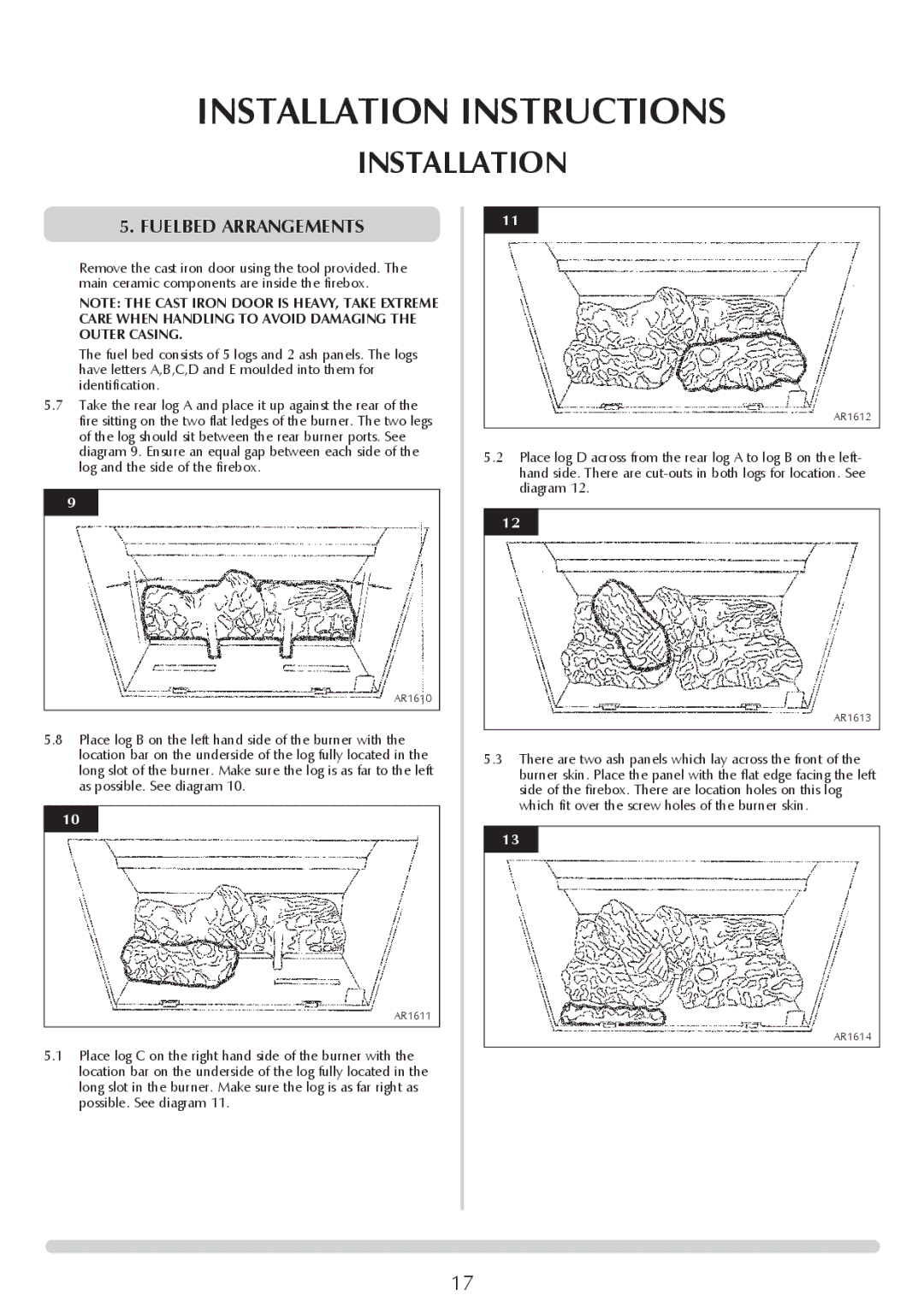 Stovax 8545LUC, P8545LUC, ASHDON 8546LUC-P8546LUC, 8547LUC-P8547LUC, 8544LUC-P8544LUC manual Fuelbed Arrangements 