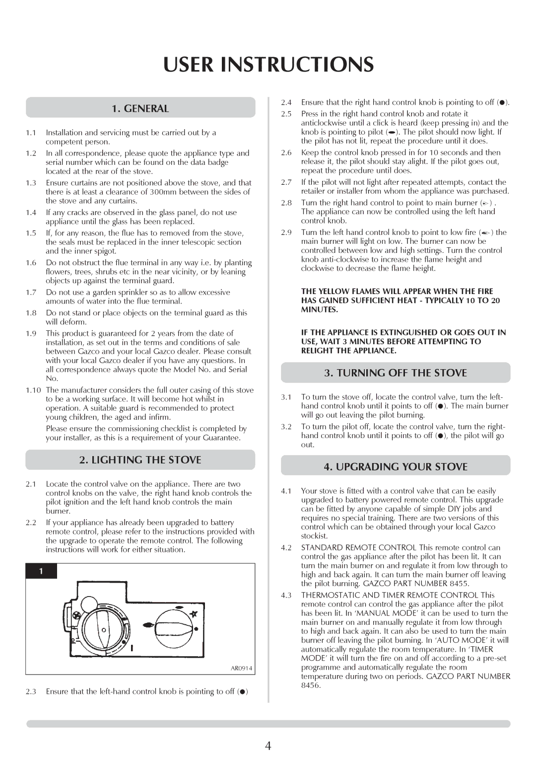 Stovax ASHDON 8546LUC-P8546LUC User Instructions, General, Lighting the Stove, Turning OFF the Stove, Upgrading Your Stove 