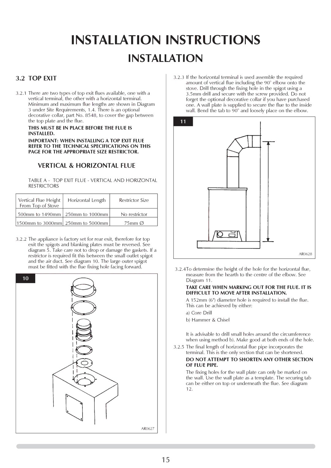 Stovax Ceramica Manhattan Wood Stove Vertical & Horizontal Flue, Table a TOP Exit Flue Vertical and Horizontal Restrictors 