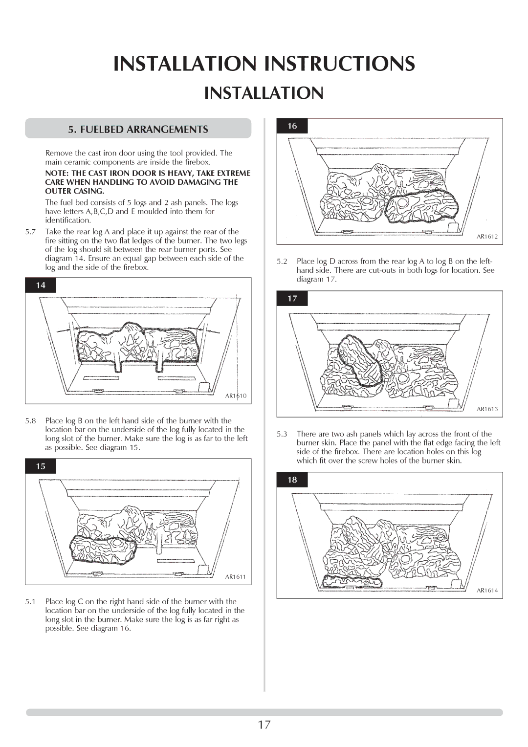 Stovax Ceramica Manhattan Wood Stove manual Fuelbed Arrangements 