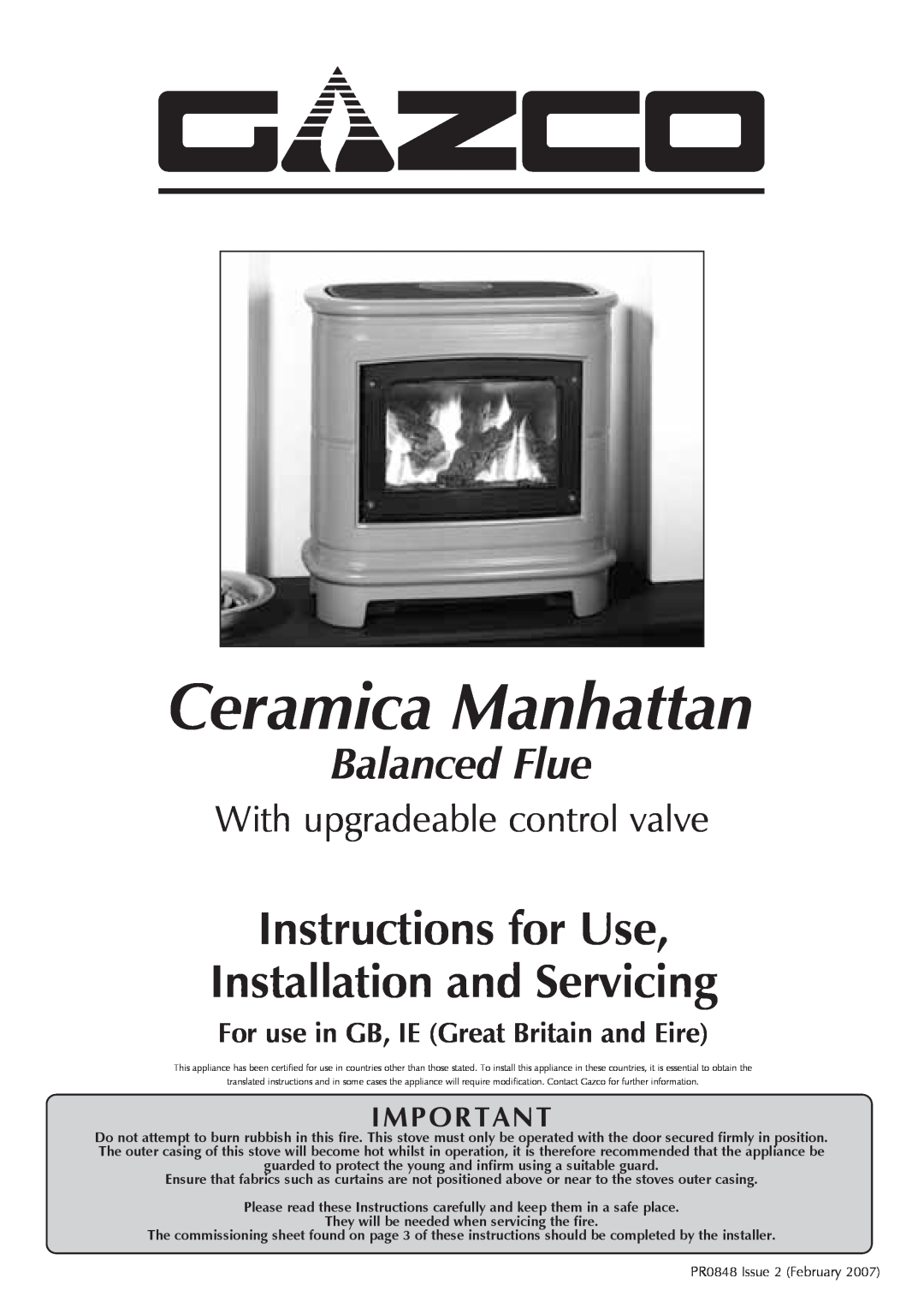 Stovax Ceramica Manhattan Wood Stove manual Instructions for Use Installation and Servicing, Balanced Flue 