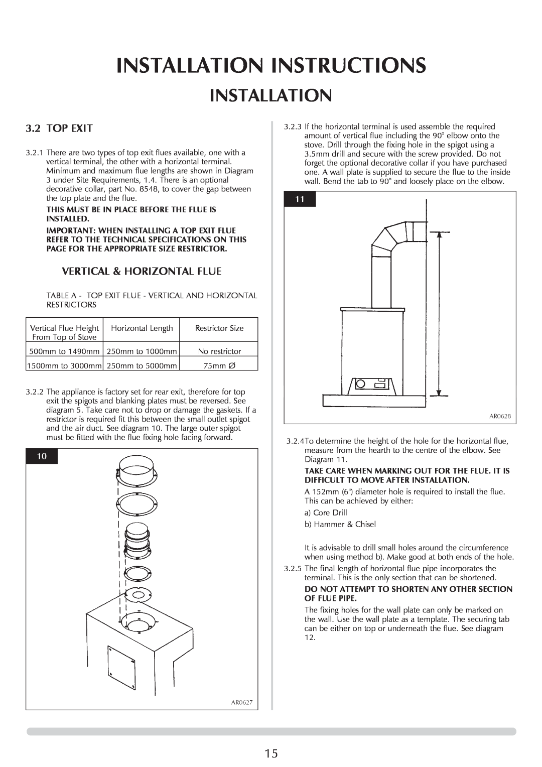 Stovax Ceramica Manhattan Wood Stove manual Installation Instructions, Top Exit, Vertical & Horizontal Flue 