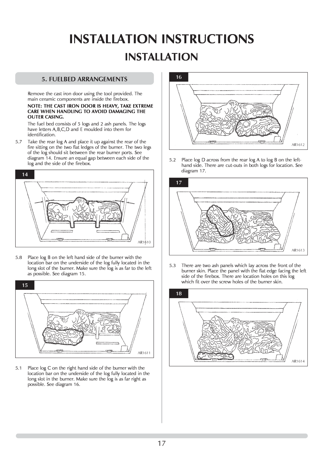 Stovax Ceramica Manhattan Wood Stove manual Installation Instructions, Fuelbed Arrangements 