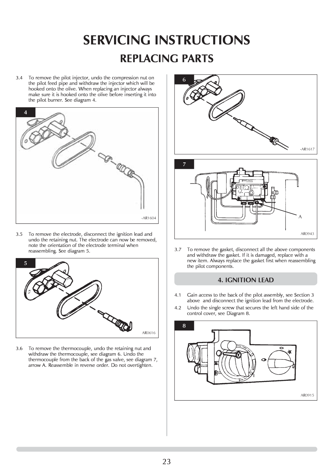 Stovax Ceramica Manhattan Wood Stove manual Servicing Instructions, Replacing Parts, Ignition Lead 