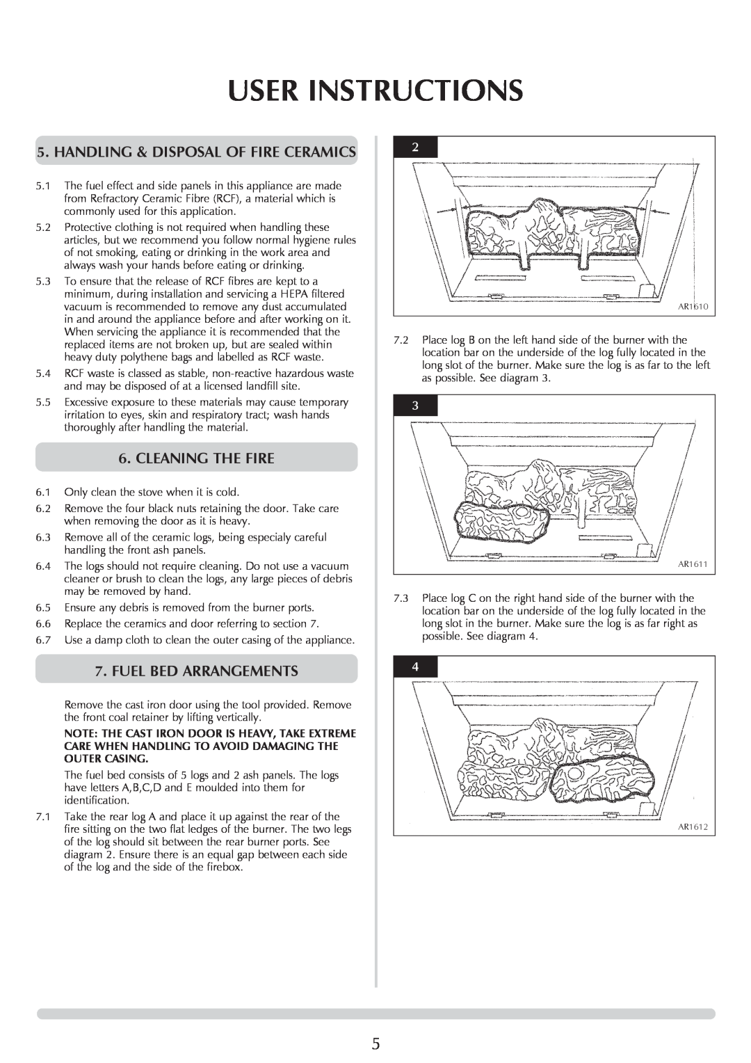Stovax Ceramica Manhattan Wood Stove manual User Instructions, Handling & Disposal Of Fire Ceramics, Cleaning The Fire 