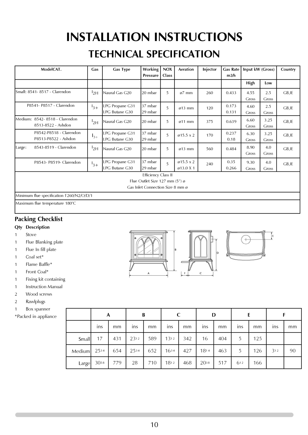 Stovax 8522-P852, CLARENDON 8541-P8541, ASHDON 8513-P8513, 8517-P8517 Installation Instructions, Technical Specification 