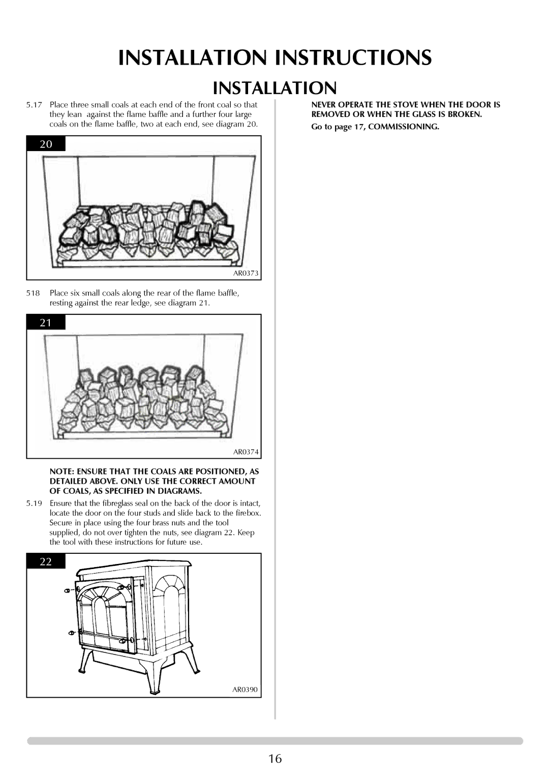 Stovax CLARENDON 8541-P8541, ASHDON 8513-P8513, 8522-P852, 8517-P8517, 8543-P8543, 8519-P8519 manual Installation Instructions 