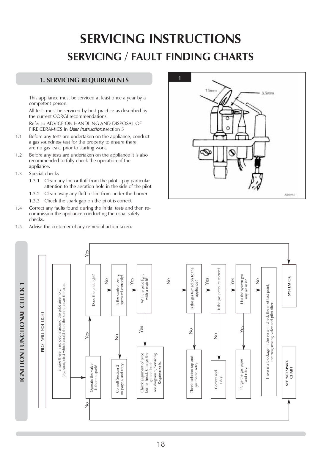 Stovax 8522-P852, CLARENDON 8541-P8541, ASHDON 8513-P8513 manual Servicing Instructions, Servicing / Fault Finding Charts 