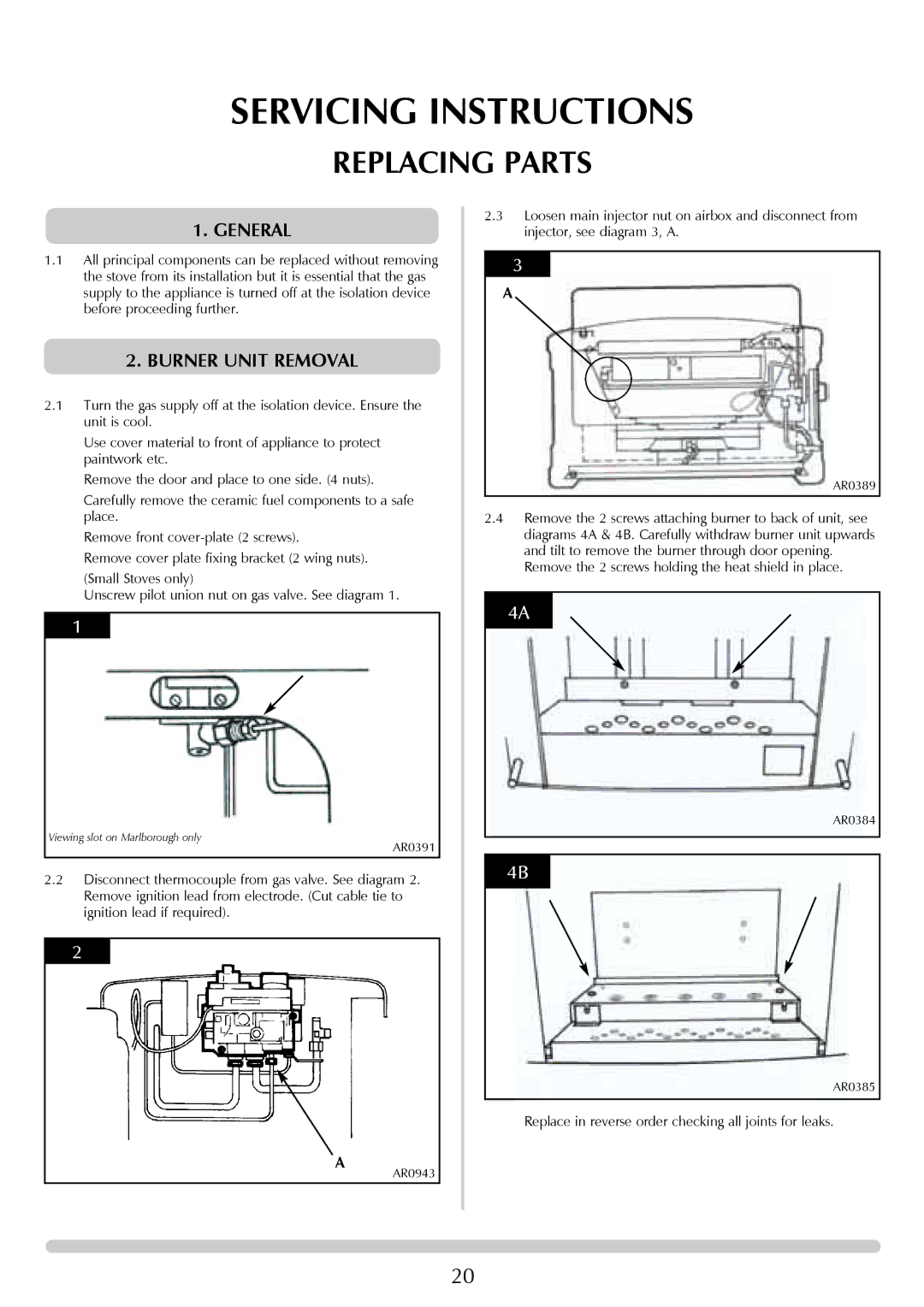 Stovax 8543-P8543, CLARENDON 8541-P8541, ASHDON 8513-P8513, 8522-P852, 8517-P8517 manual Replacing Parts, Burner Unit Removal 