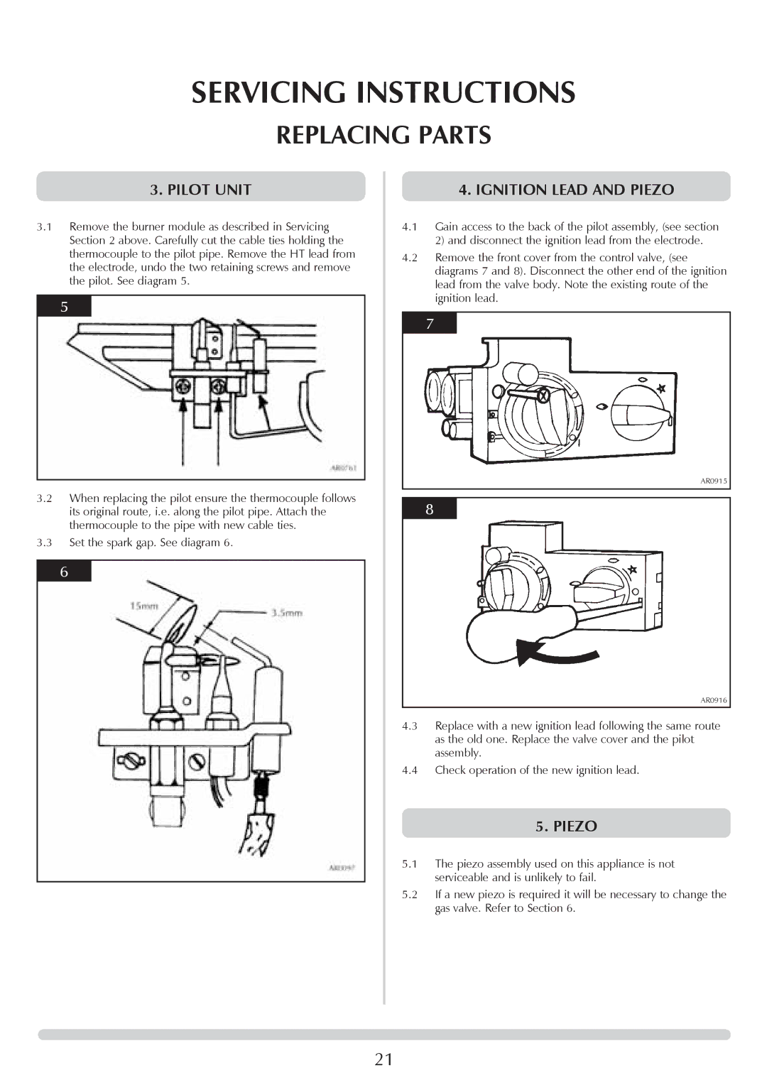 Stovax 8519-P8519, CLARENDON 8541-P8541, ASHDON 8513-P8513, 8522-P852, 8517-P8517 manual Pilot Unit, Ignition Lead and Piezo 