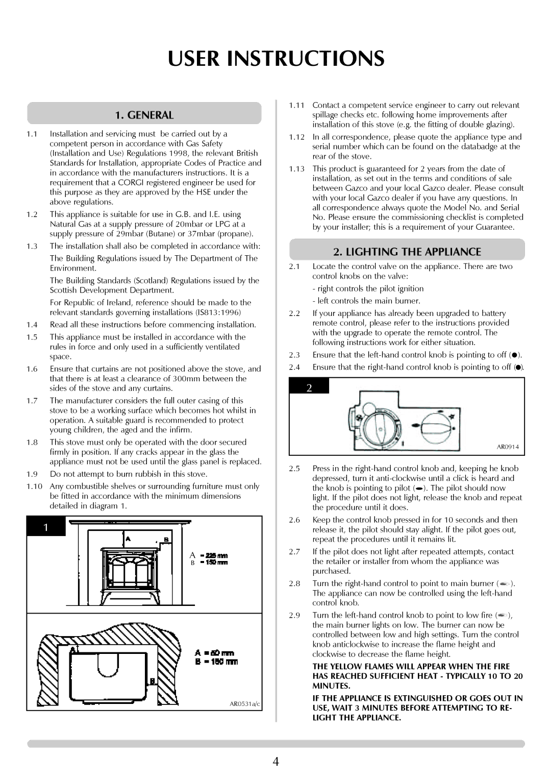 Stovax 8543-P8543, CLARENDON 8541-P8541, ASHDON 8513-P8513, 8522-P852 User Instructions, General, Lighting the Appliance 