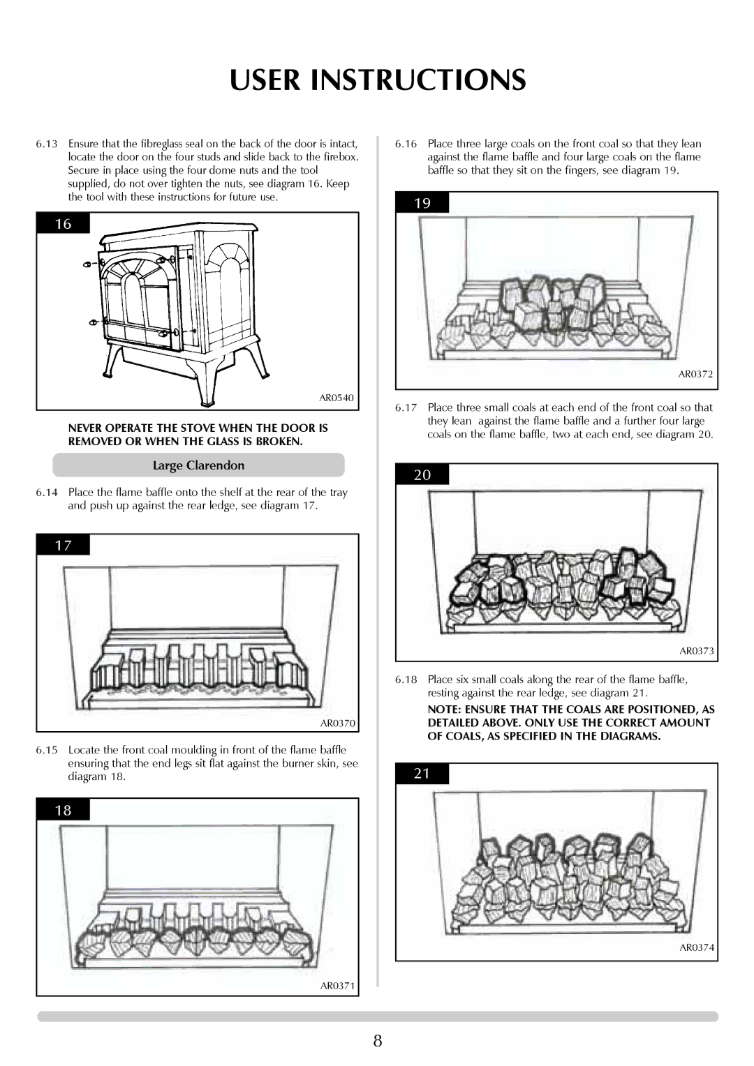 Stovax CLARENDON 8541-P8541, ASHDON 8513-P8513, 8522-P852, 8517-P8517, 8543-P8543, 8519-P8519, 8518-P8518 manual Large Clarendon 