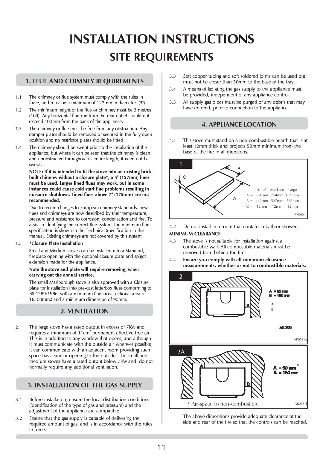 Stovax 8517-P8517, 8522-P852 manual Site Requirements, Installation Instructions, Flue And Chimney Requirements, Ventilation 